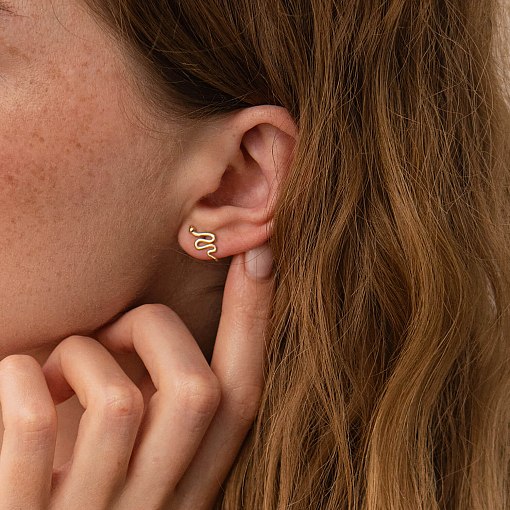 Серьги - пусеты "Змеи" в красном золоте с07880 4