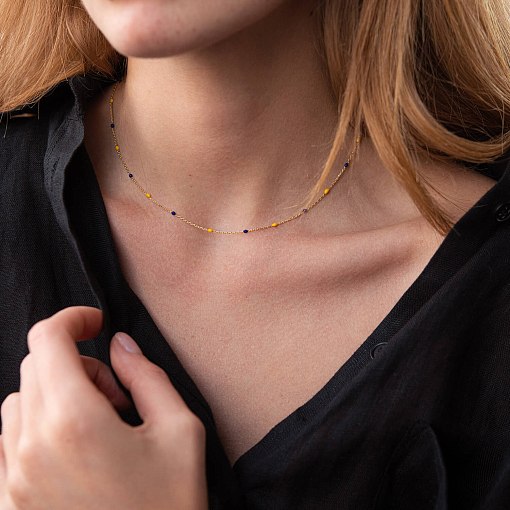 Кольє в жовтому золоті (синя та жовта емаль) кол02536 7