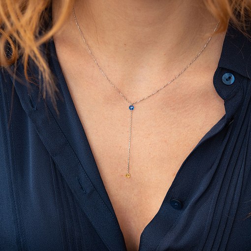 Колье - галстук "Кольори свободи" в белом золоте (фианиты) кол02328 4