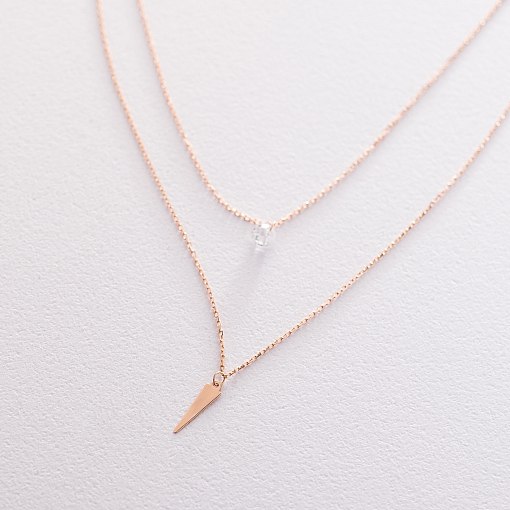 Двойное колье с фианитом в красном золоте кол01526