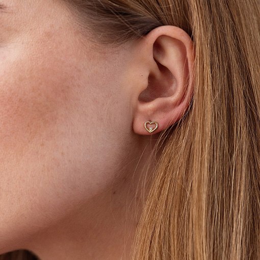 Серьги - пусеты "Сердечки" в желтом золоте (фианиты) с08614 4
