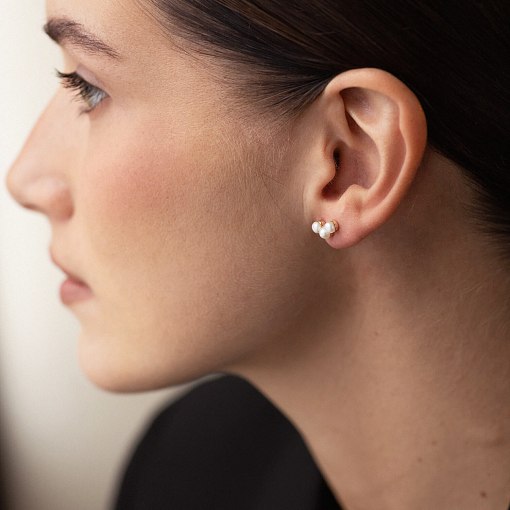 Серьги - пусеты "Джейн" в желтом золоте с жемчугом с08061 3