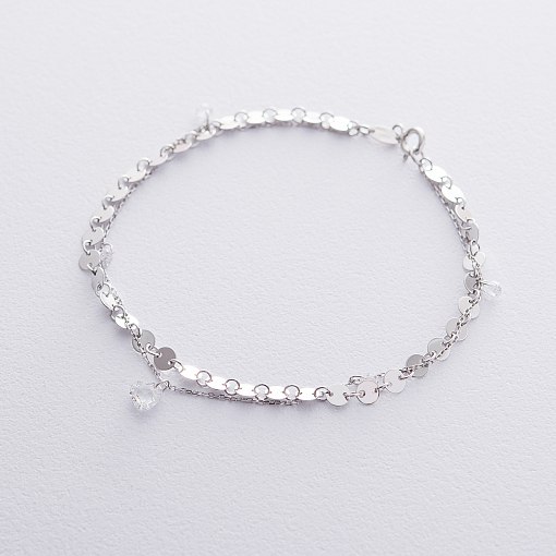 Двойной браслет Монетки с фианитами в белом золоте б04290