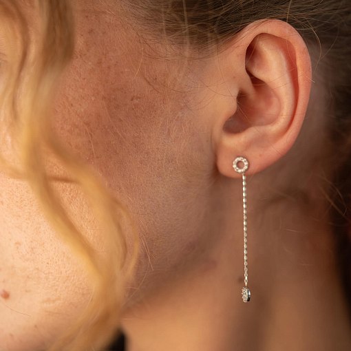 Серьги - пусеты "Кружочки" в белом золоте (фианиты) с07278 3