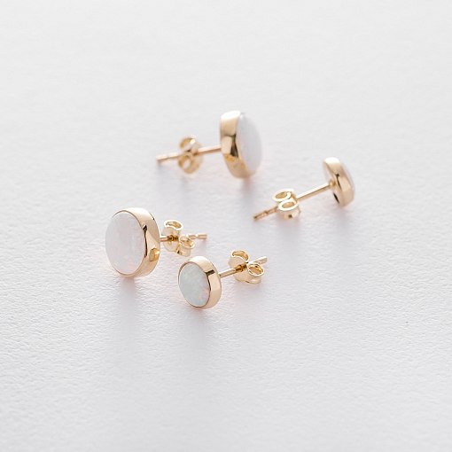 Золотые серьги-пусеты "Сияние" (синт. опал) 5 мм с06329 5