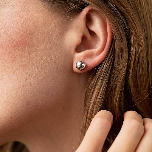 Серьги - пусеты "Шарики" в белом золоте (0.8 см) с06223 3