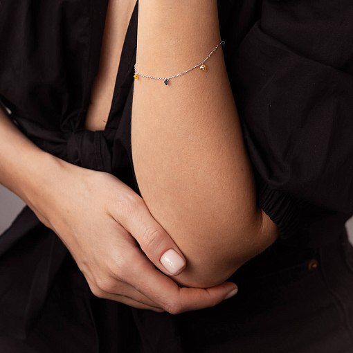 Браслет "Украинка" в белом золоте (синие и желтые фианиты) б05119 2