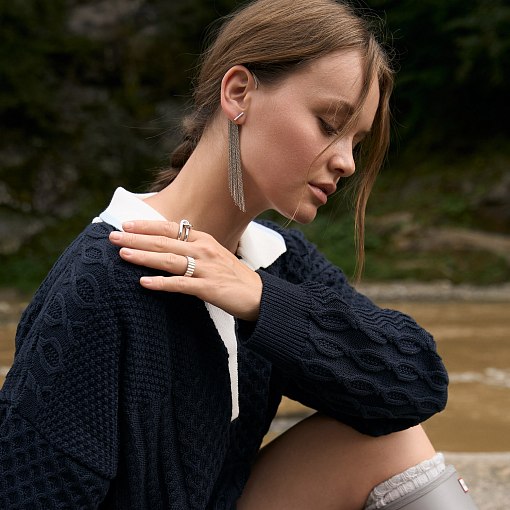 Серьга - каффа "Неповторимость" в белом золоте с07589 18