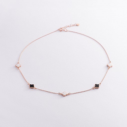 Золотое колье "Клевер" с эмалью 860410Е