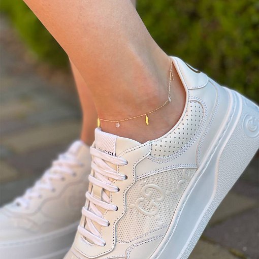 Золотой браслет "Перышки" на ногу (фианиты) б04797 7