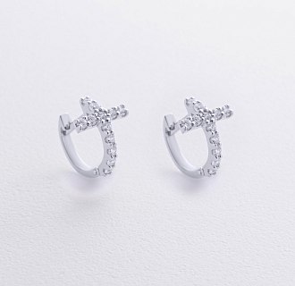 Серьги - кольца "Крестики" с фианитами (белое золото) с09092