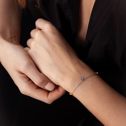 Браслет "Украинка" в белом золоте (синие и желтые фианиты) б05119 8