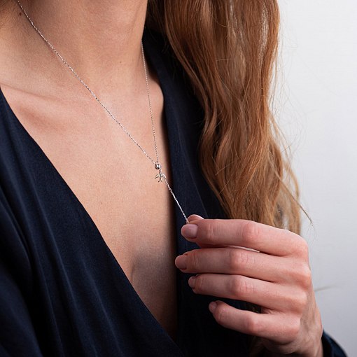 Колье "Ласточка" в белом золоте (фианит) кол01920 3