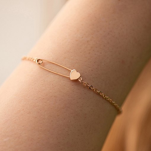 Браслет "Булавка с сердечком" в красном золоте б05447 2