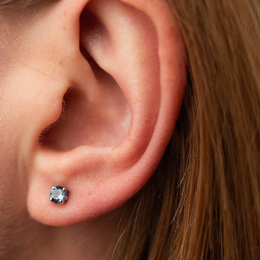 Золотые серьги - пусеты (топаз "Лондон голубой") сб0115gl 4