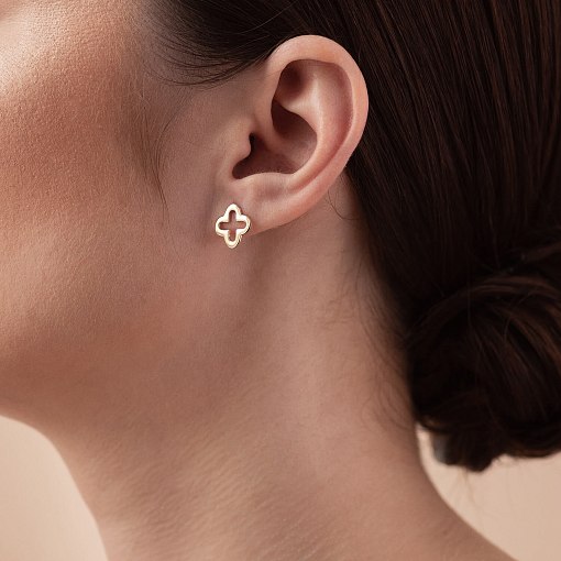 Серьги - пусеты "Клевер" (желтое золото) с06950 5