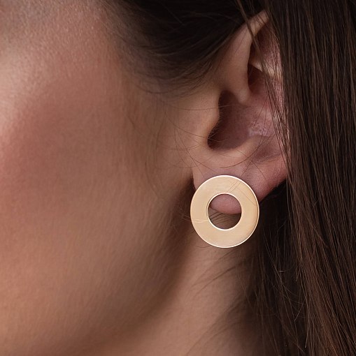 Золотые серьги - пусеты "Зеркальные" (2.1 см) с07698 7