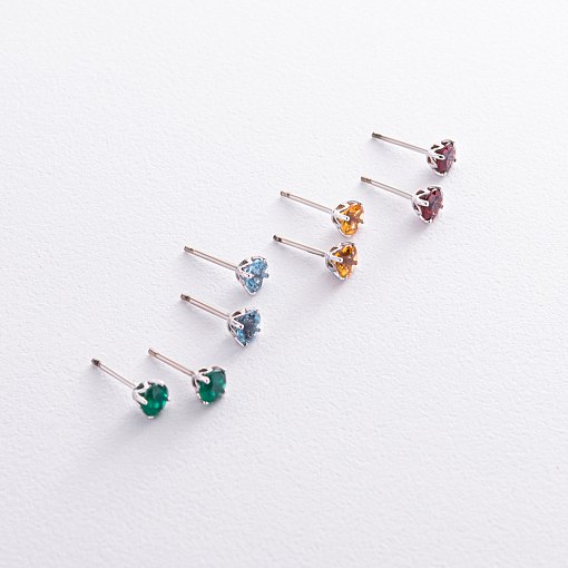 Золотые серьги - пусеты с голубыми топазами с08410 7