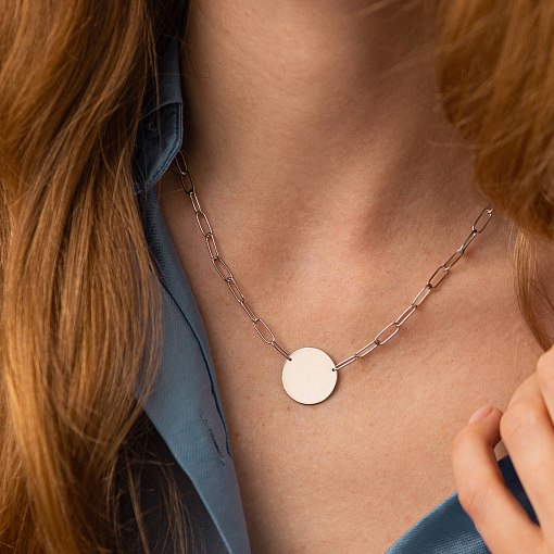 Колье с монеткой для гравировки (белое золото) кол02391 2