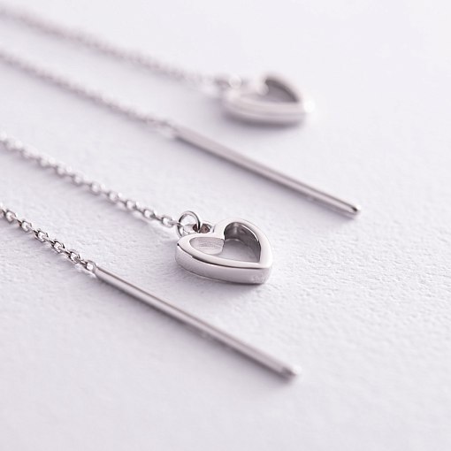 Серьги - протяжки "Сердечки" в белом золоте с08005 3
