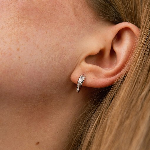 Серьги - кольца "Колоски" в белом золоте с09169 4