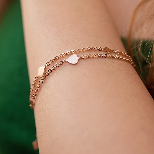 Двойной браслет "Сердечки" в красном золоте б05197 6