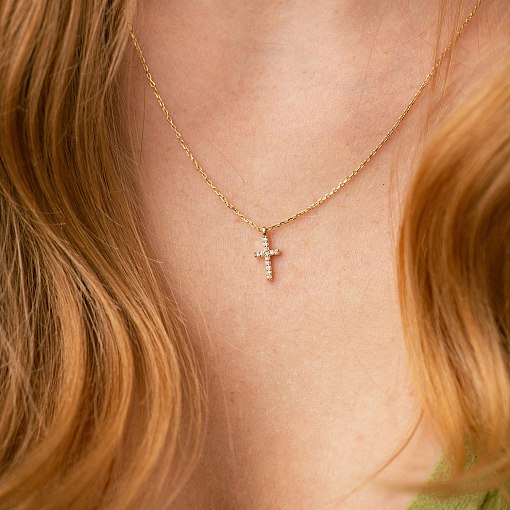 Колье "Крестик" в желтом золоте (бриллианты) колб0132м 2