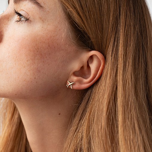 Cерьги - пусеты "Самолет" (желтое золото) с09196 4