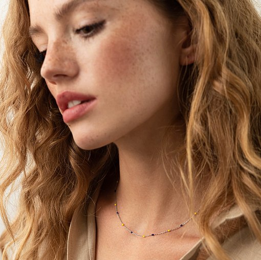 Колье в белом золоте (синяя и желтая эмаль) кол02247 3