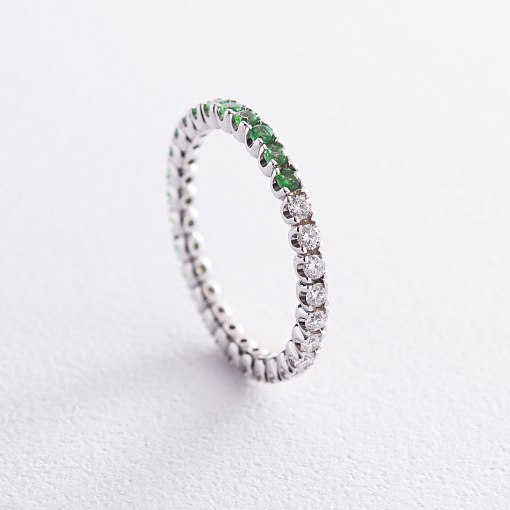 Золота каблучка з діамантами і цаворитами кб0468di