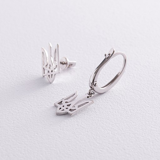 Асимметричные серьги "Герб Украины - Тризуб" (белое золото) с08028 5