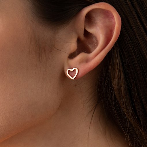 Серьги - пусеты "Сердечки" в желтом золоте с08171 2