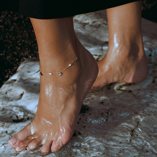 Браслет "Монетки и шарики" с жемчугом на ногу (желтое золото) б05368 4