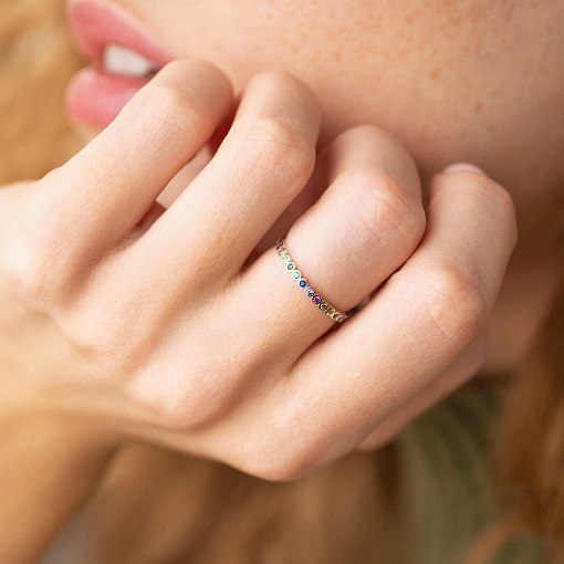 Каблучка з різнокольоровими фіанітами (біле золото) к07128 5