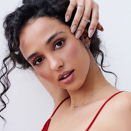 Серьги-пусеты "Влюбленные сердца" в белом золоте с06897 4