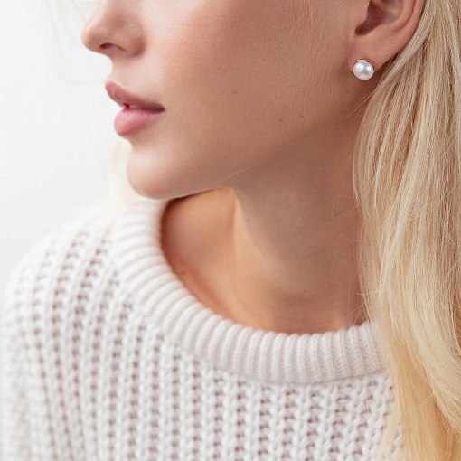 Золотые серьги - пусеты с культ. пресн. жемчугом с00900 2