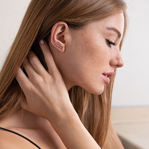 Серьги - клаймберы "Сердечки" в красном золоте с07105 5