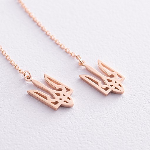 Серьги - протяжки "Герб Украины - Тризуб" (красное золото) с07956 5