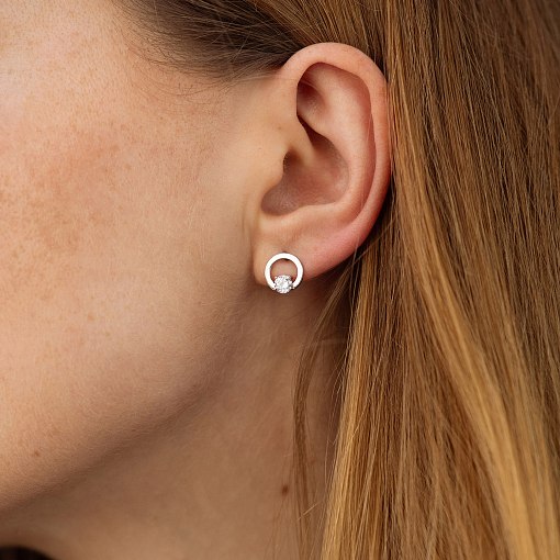 Серьги - пусеты "Круговорот" с фианитами (белое золото) с08785 2