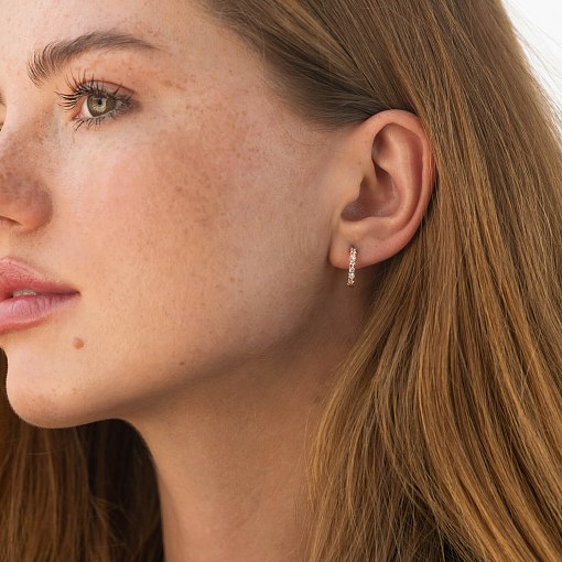 Серьги - кольца с фианитами (красное золото) с09088 2