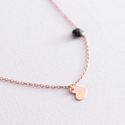 Золотой браслет "Сердечки и монетка" на ногу (черные фианиты) б04794 3