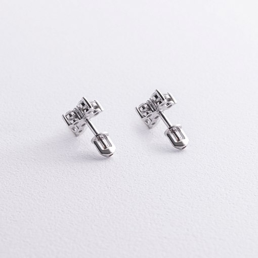 Серьги - пусеты "Крестики" в белом золоте (фианиты) с09035 3
