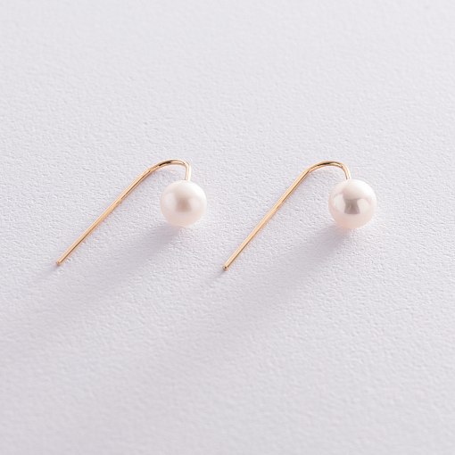 Золотые серьги "Изящность" (жемчуг) с07325 2