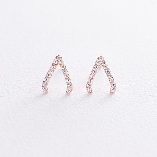 Серьги - пусеты "Акцент" с фианитами (красное золото) с08473