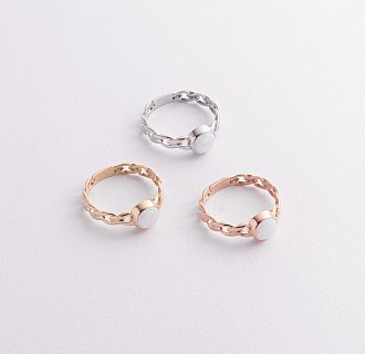 Кольцо "Цепочка" с синт. опалом (красное золото) к08297 №2