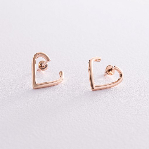 Серьги - пусеты "Сердечки" в красном золоте с08090 4