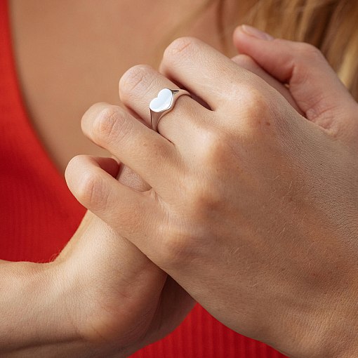 Кольцо "Сердечко" в белом золоте (возможна гравировка) к07572 5