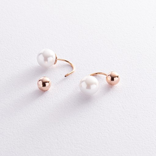 Серьги "Шарики" с жемчугом (красное золото) с08349 3