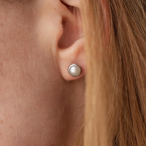 Серьги - пусеты с жемчугом (белое золото) с08504 4