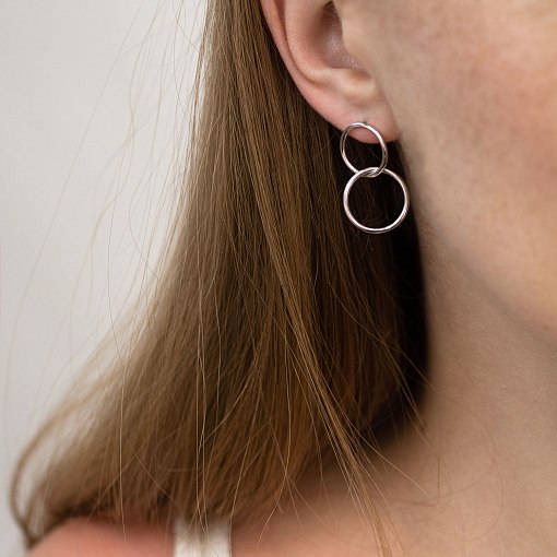 Серьги-пусеты "Кольца" в белом золоте с06980